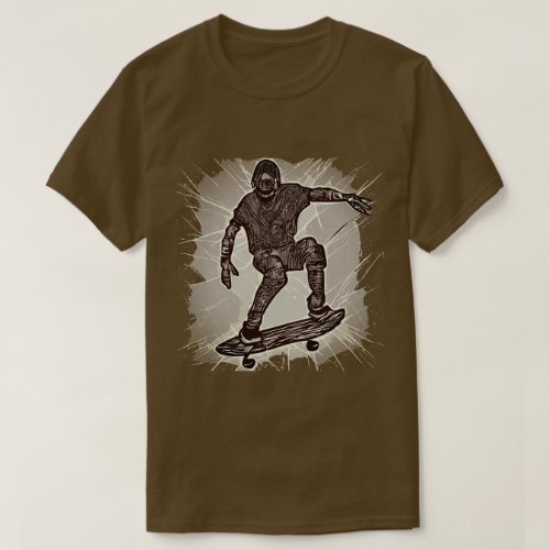 Scratchboard Graphic Skateboard T_Shirt