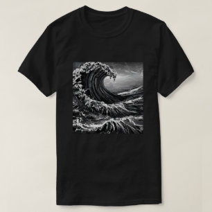 Scratchboard Graphic Tsunami T-Shirt