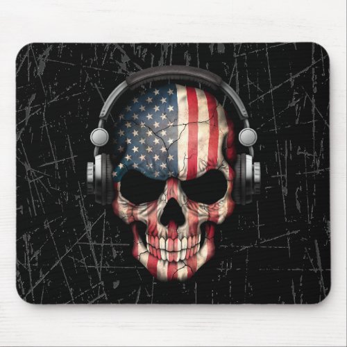 Scratched American Dj Skull with Headphones Mouse Pad