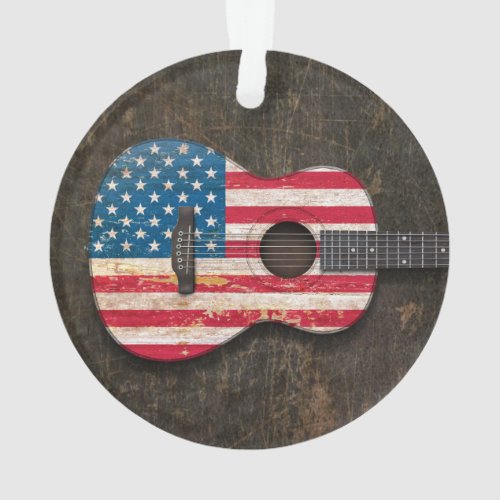 Scratched and Worn American Flag Acoustic Guitar Ornament