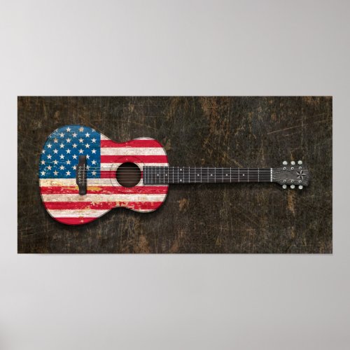 Scratched and Worn American Flag Acoustic Guitar Poster