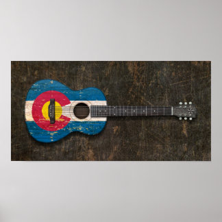 Scratched and Worn Colorado Flag Acoustic Guitar Poster