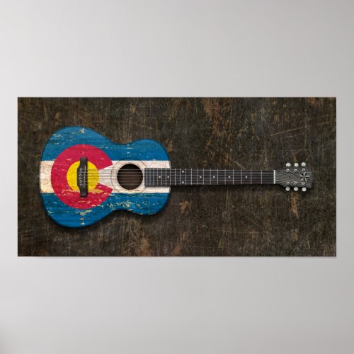 Scratched and Worn Colorado Flag Acoustic Guitar Poster