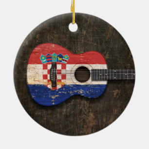 Scratched and Worn Croatian Flag Acoustic Guitar Ceramic Ornament