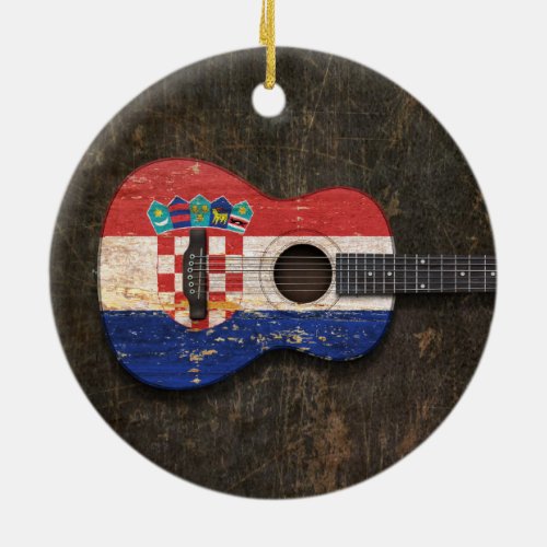 Scratched and Worn Croatian Flag Acoustic Guitar Ceramic Ornament