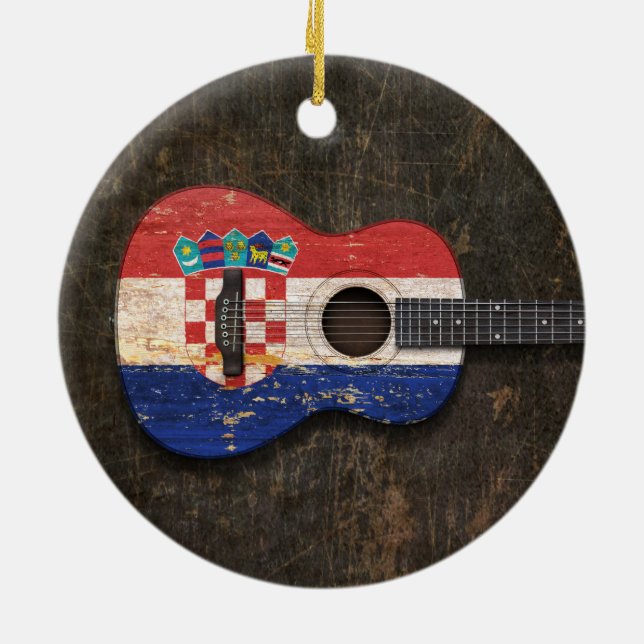 Scratched and Worn Croatian Flag Acoustic Guitar Ceramic Ornament (Back)
