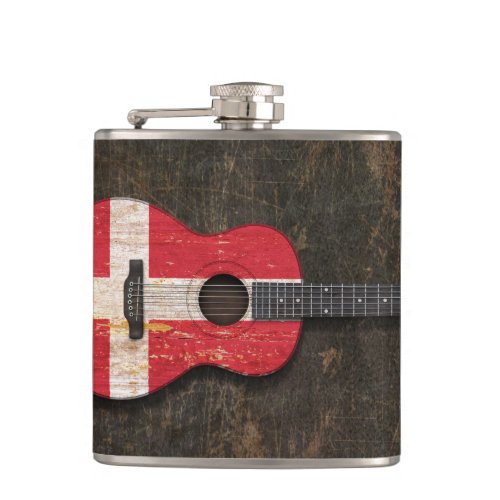 Scratched and Worn Danish Flag Acoustic Guitar Hip Flask