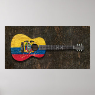 Scratched and Worn Ecuadorian Flag Acoustic Guitar Poster
