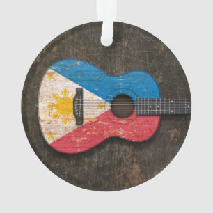 Scratched and Worn Filipino Flag Acoustic Guitar Ornament