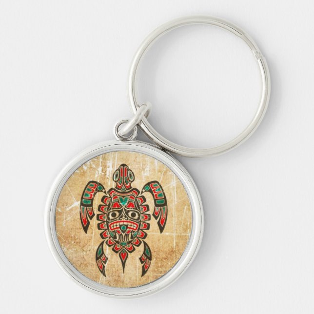 Scratched and Worn Haida Spirit Sea Turtle Keychain (Front)