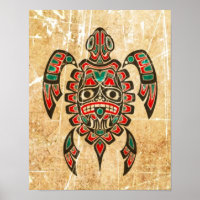 Scratched and Worn Haida Spirit Sea Turtle Poster
