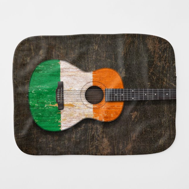 Scratched and Worn Irish Flag Acoustic Guitar Burp Cloth (Front Horizontal)