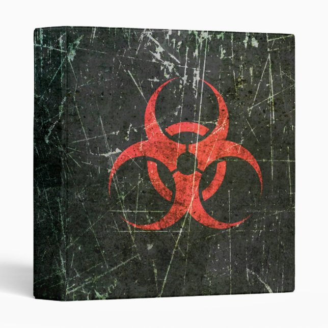 Scratched and Worn Red Biohazard Symbol Binder (Front/Spine)