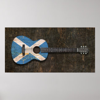 Scratched and Worn Scottish Flag Acoustic Guitar Poster