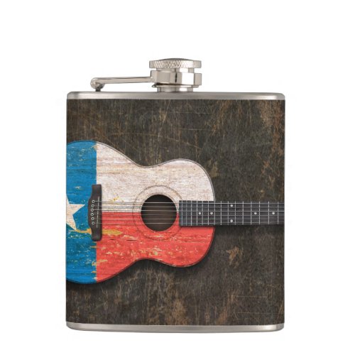 Scratched and Worn Texas Flag Acoustic Guitar Hip Flask