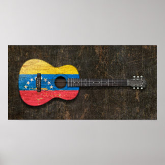 Scratched and Worn Venezuelan Flag Acoustic Guitar Poster