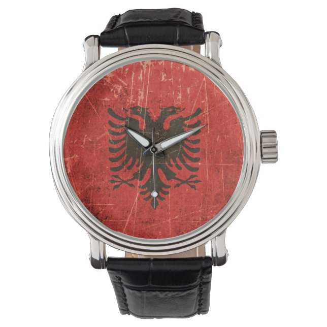 Scratched and Worn Vintage Albanian Flag Watch (Front)