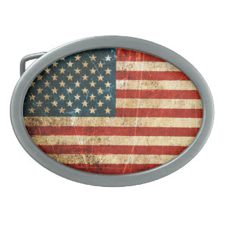 Scratched and Worn Vintage American Flag Oval Belt Buckle