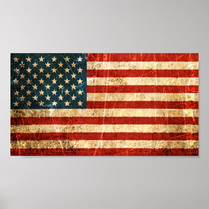 Scratched and Worn Vintage American Flag Poster