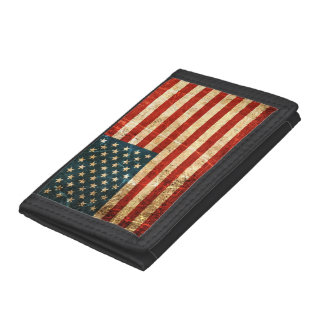 Scratched and Worn Vintage American Flag Tri-fold Wallet