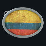 Scratched and Worn Vintage Colombian Flag Oval Belt Buckle<br><div class="desc">This unique design features the flag of Colombia with an aged and worn effect. Large scratches and specks cover the Colombian pattern which gives it a vintage look. Rough textures help to create a rugged flag design that is a stylish way to show off your patriotism.</div>