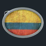 Scratched and Worn Vintage Colombian Flag Oval Belt Buckle<br><div class="desc">This unique design features the flag of Colombia with an aged and worn effect. Large scratches and specks cover the Colombian pattern which gives it a vintage look. Rough textures help to create a rugged flag design that is a stylish way to show off your patriotism.</div>