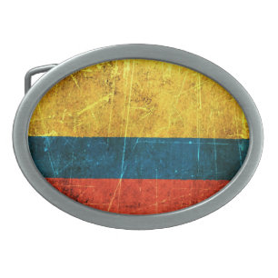 Scratched and Worn Vintage Colombian Flag Oval Belt Buckle