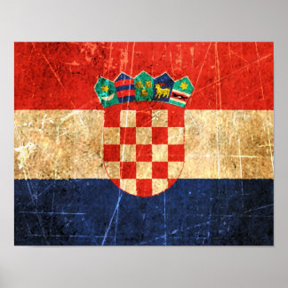 Scratched and Worn Vintage Croatian Flag Poster