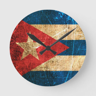 Scratched and Worn Vintage Cuban Flag Round Clock