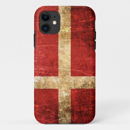 Scratched and Worn Vintage Danish Flag iPhone 11 Case