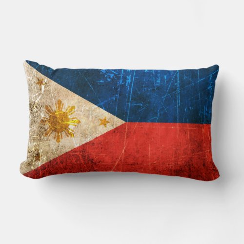 Scratched and Worn Vintage Filipino Flag Lumbar Pillow