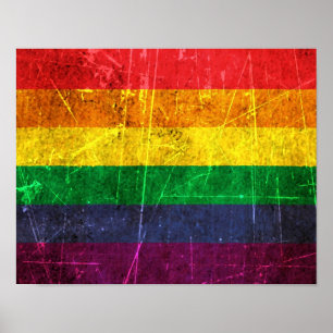 Scratched and Worn Vintage Gay Pride Rainbow Flag Poster