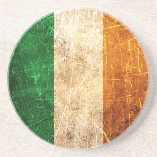 Scratched and Worn Vintage Irish Flag Sandstone Coaster
