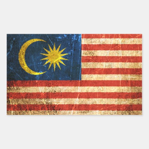 Scratched and Worn Vintage Malaysian Flag Rectangular Sticker