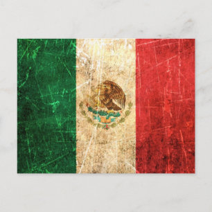 Scratched and Worn Vintage Mexican Flag Postcard