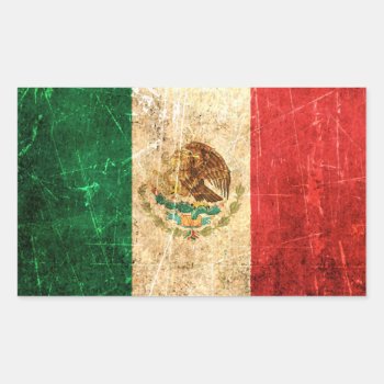Scratched And Worn Vintage Mexican Flag Rectangular Sticker by JeffBartels at Zazzle