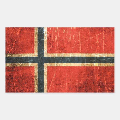 Scratched and Worn Vintage Norwegian Flag Rectangular Sticker