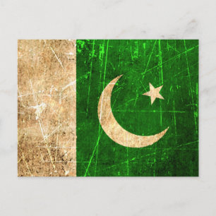 Scratched and Worn Vintage Pakistani Flag Postcard