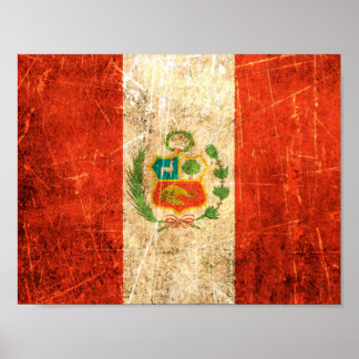 Scratched and Worn Vintage Peruvian Flag Poster