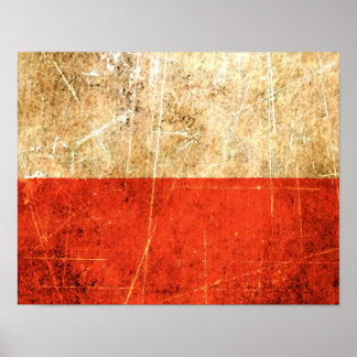 Scratched and Worn Vintage Polish Flag Poster