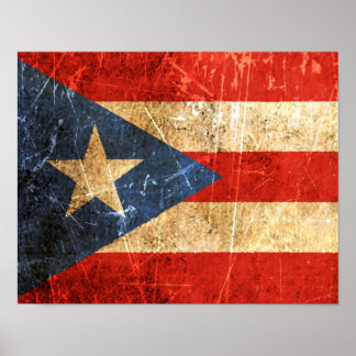 Scratched and Worn Vintage Puerto Rican Flag Poster