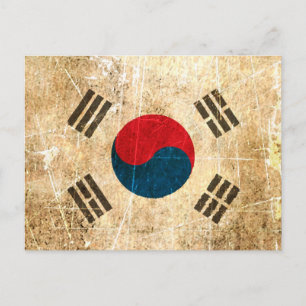 Scratched and Worn Vintage South Korean Flag Postcard