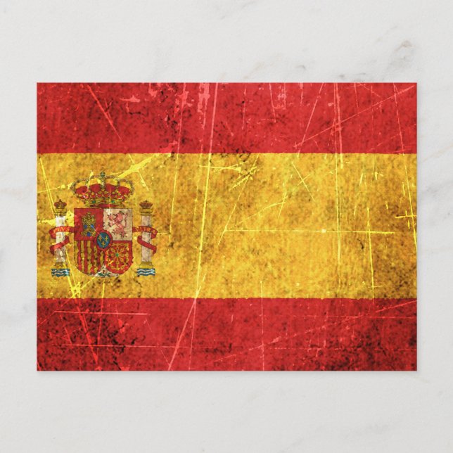 Scratched and Worn Vintage Spanish Flag Postcard (Front)