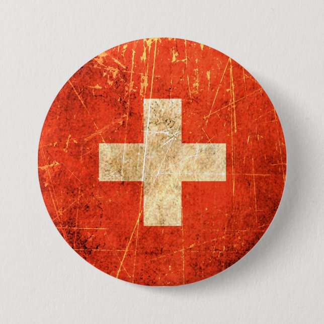 Scratched and Worn Vintage Swiss Flag Button (Front)