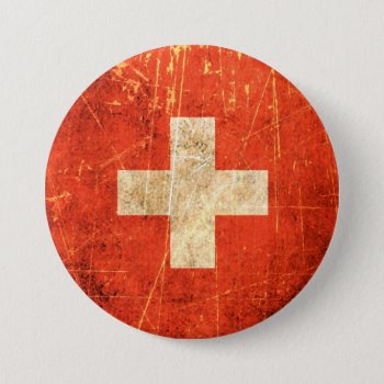 Scratched And Worn Vintage Swiss Flag Button by JeffBartels at Zazzle