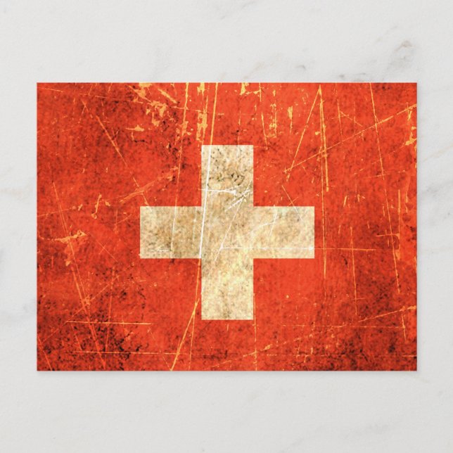 Scratched and Worn Vintage Swiss Flag Postcard (Front)