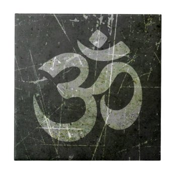 Scratched And Worn Yoga Om Symbol Tile by JeffBartels at Zazzle