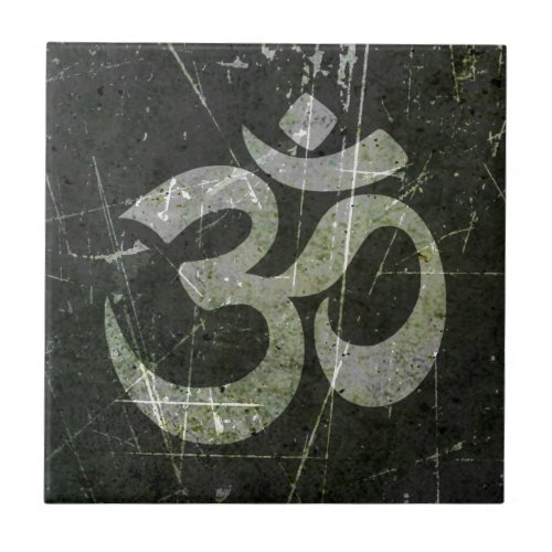 Scratched and Worn Yoga Om Symbol Tile