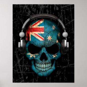 Scratched Australian Dj Skull With Headphones Poster by UniqueFlags at Zazzle