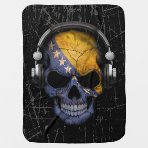 Scratched Bosnian Dj Skull with Headphones Stroller Blanket